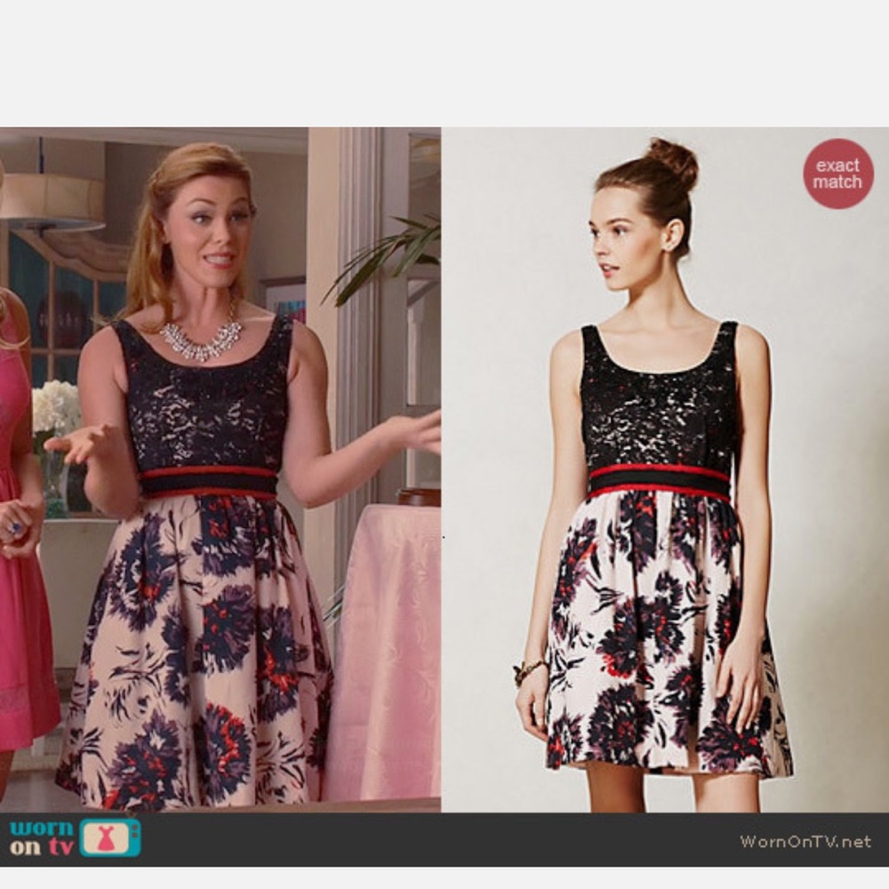 Peter Som x Anthropologie Brushstroke Blossoms Fit and Flare Beaded Party Dress